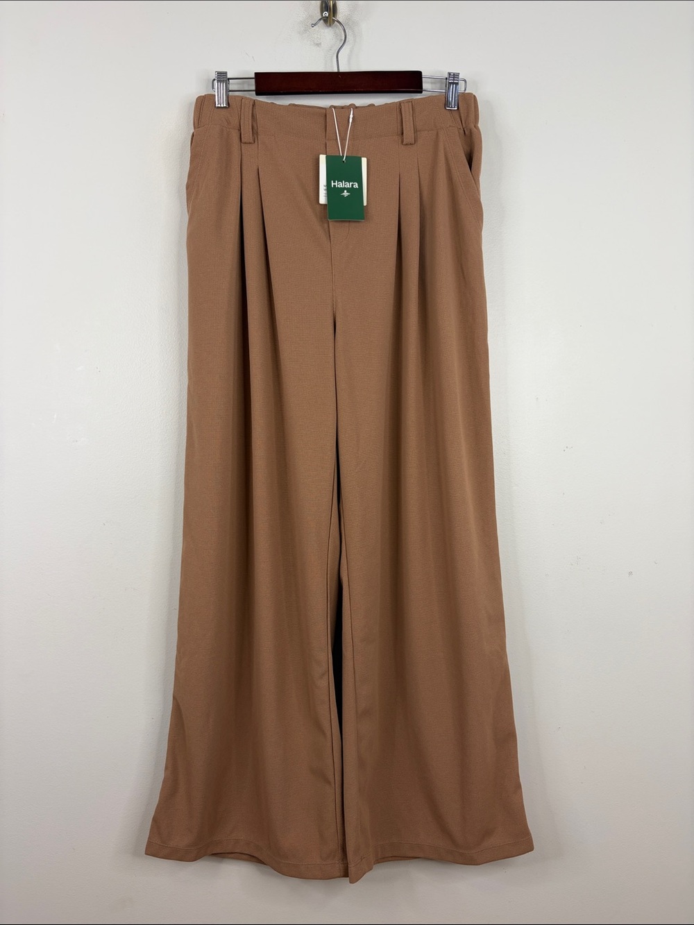 New Halara Pants Womens Large Tan Rose Wide Leg Pull On Comfy Stretch Trousers
